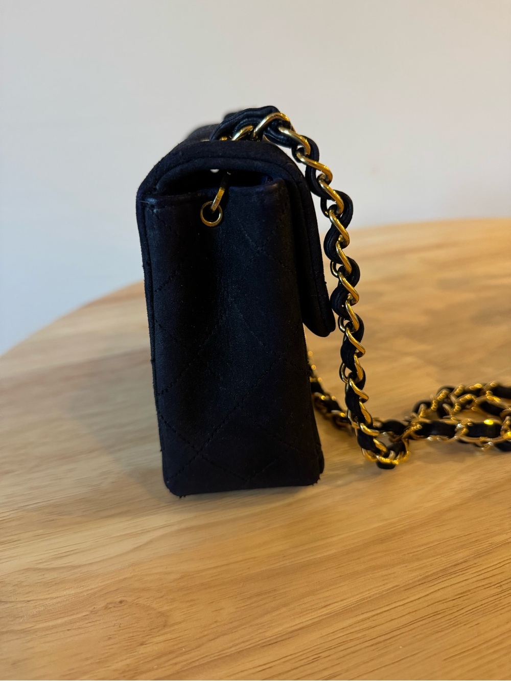 CHANEL Black Quilted Suede Crossbody with Gold Chain - Picture 6 of 16